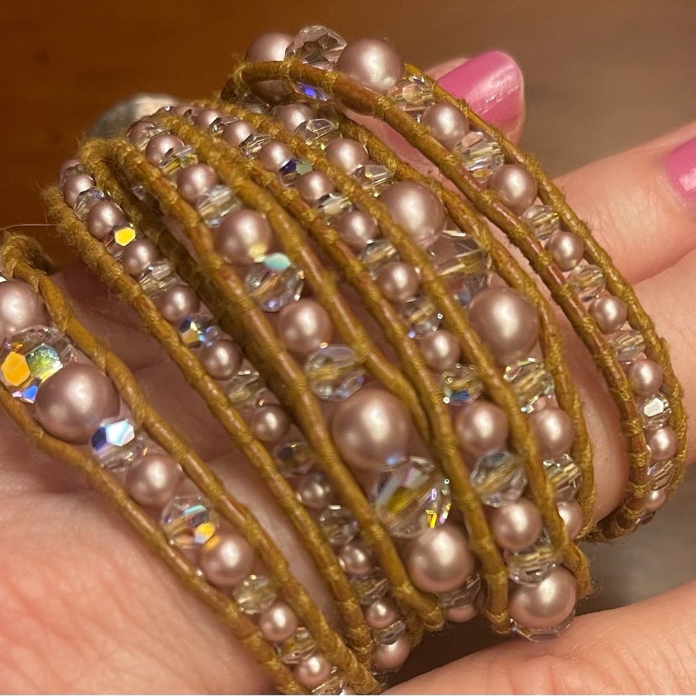 Elegant Pink Beaded Wrap Bracelet